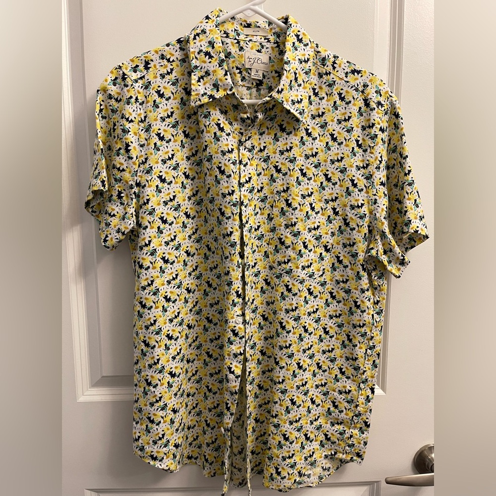 J. Crew Yellow Bees and Flowers Button Down Shirt - Medium Slim